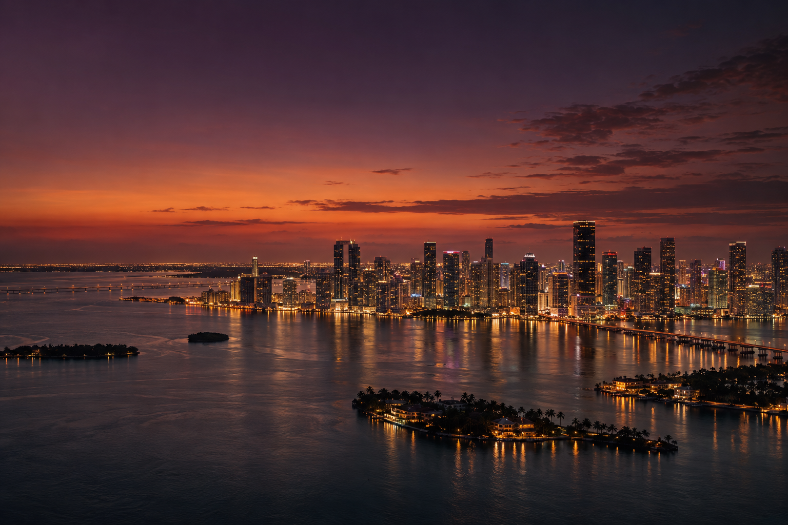 Skyline de Miami ao pôr do sol